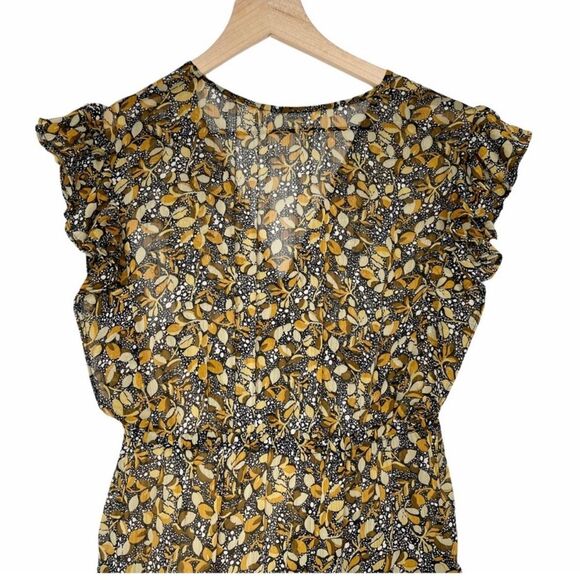 NWT ba&sh Samanta Ruffled Leaf Print Georgette Maxi Dress in Carbone - Picture 12 of 16